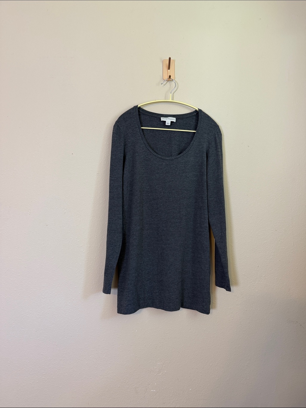 White + Warren Cotton Modal Scoop Neck Long Sleeve T-Shirt Size Large Grey